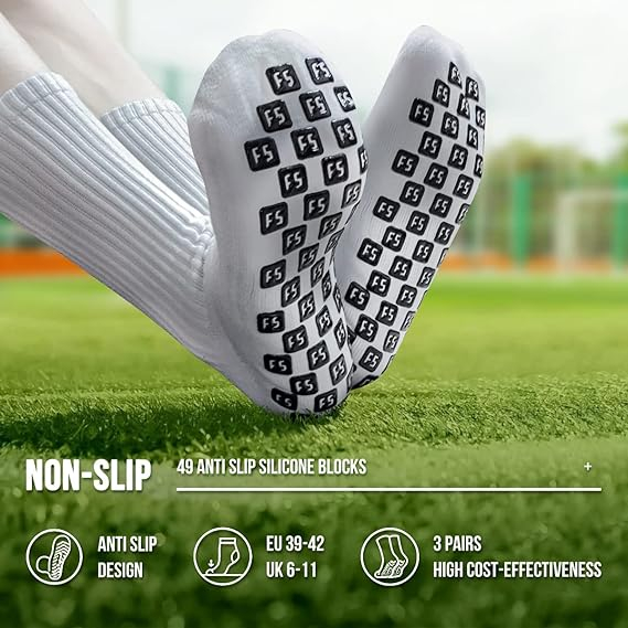 Set 3 perechi de soseste pentru fotbal Gohanny, anti-alunecare, alb, 35-39 [3]