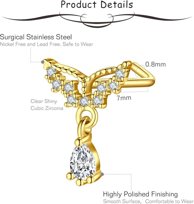 Set 3 piercing-uri pentru nas Mayhoop 20G, auriu [6]