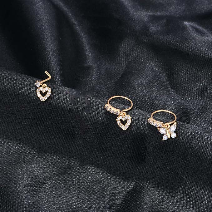 Set 3 piercing-uri pentru nas Mayhoop 20G, auriu [7]