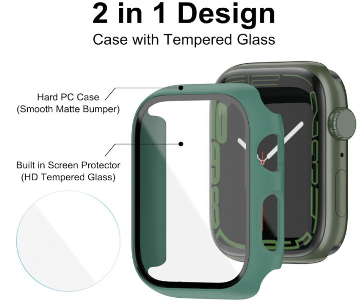 Set 4 huse Jvchengxi pentru Apple Watch Series 9 / Seria 8 / Seria 7, protecție din sticlă [4]