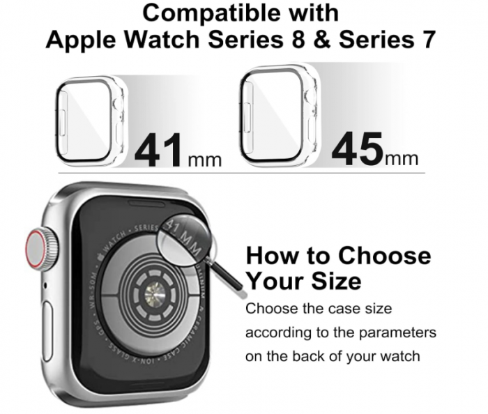 Set 4 huse Jvchengxi pentru Apple Watch Series 9 / Seria 8 / Seria 7, protecție din sticlă [7]