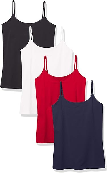 Set 4 maiouri slim-fit pentru femei Amazon Essentials, alb/rosu/negru/bleumarin, S [1]