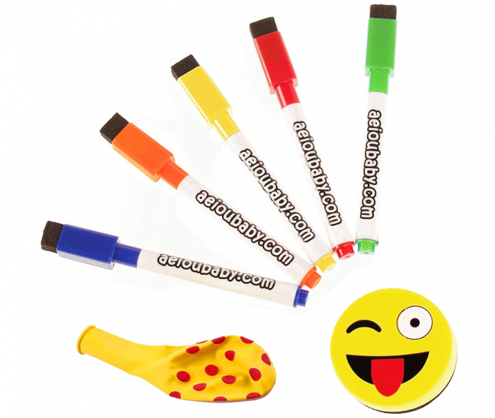 Set 5 Coperți pentru foi de lucru reutilizabile, Hârtie A4, 5 markere, 1 radiera, 1 balon [4]