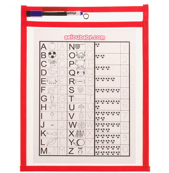 Set 5 Coperți pentru foi de lucru reutilizabile, Hârtie A4, 5 markere, 1 radiera, 1 balon [6]