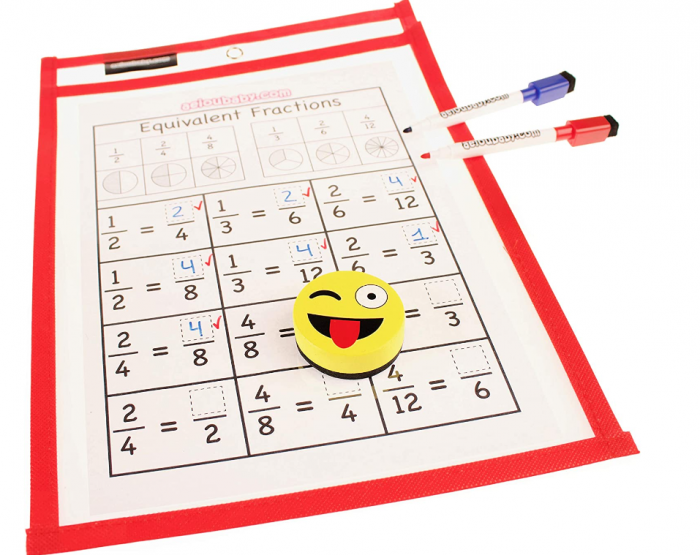 Set 5 Coperți pentru foi de lucru reutilizabile, Hârtie A4, 5 markere, 1 radiera, 1 balon [3]