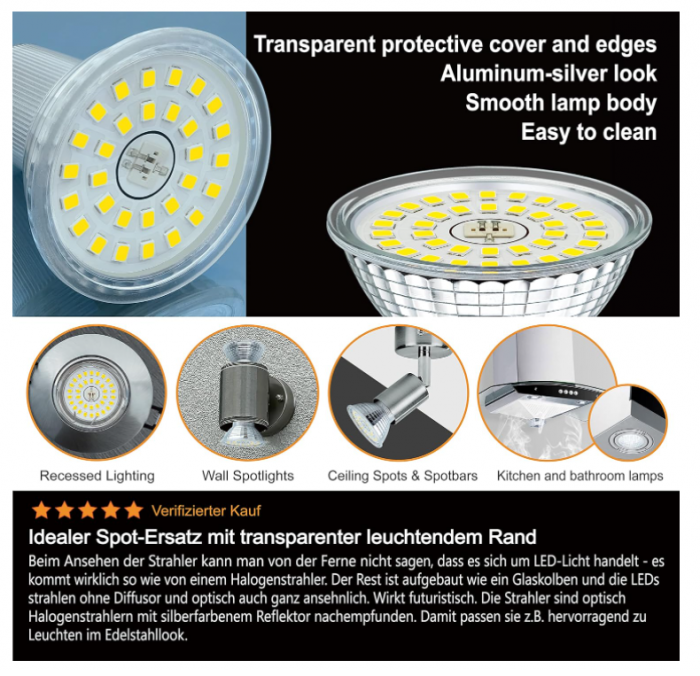 Set 6 becuri LED EACLL E14 alb rece, 6W echivalent 100W, R50 halogen, 6000K [6]