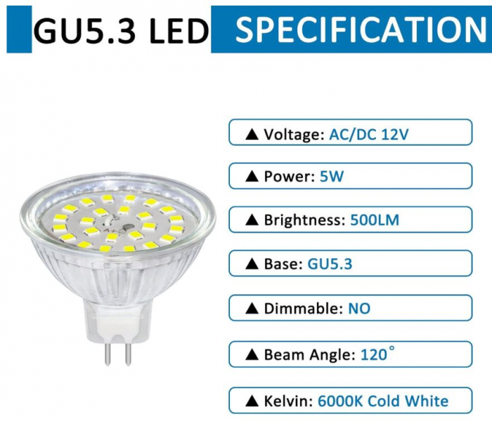Set 6 becuri LED GU5.3 SCNNC, 12V, 5W echivalent cu 50W, alb rece 6000K, 500LM [7]