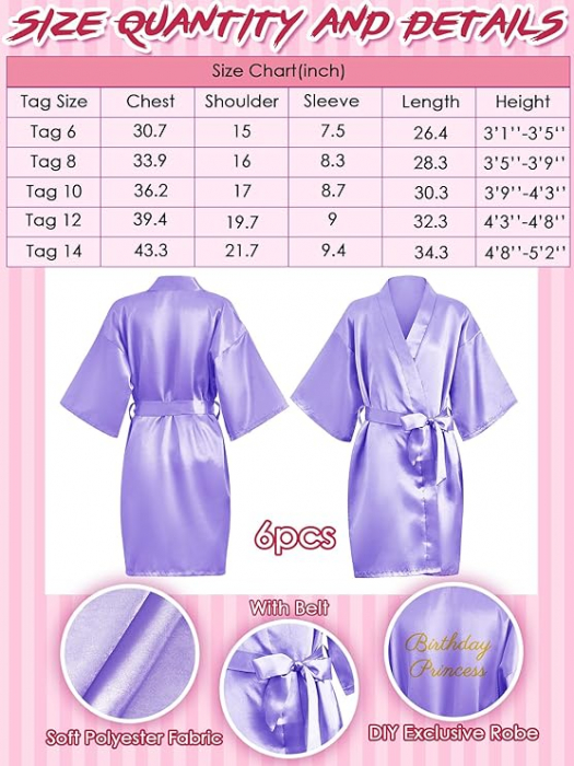 Set 6 halate de copii pentru petreceri spa BBTO, violet, 10 ani [3]