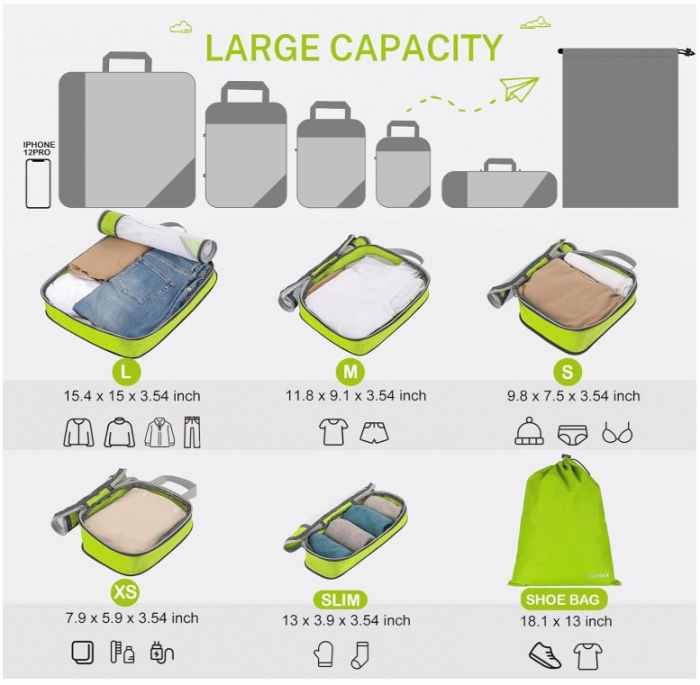 Set 6 organizatoare de voiaj Gonex pentru imbracaminte, verde [5]