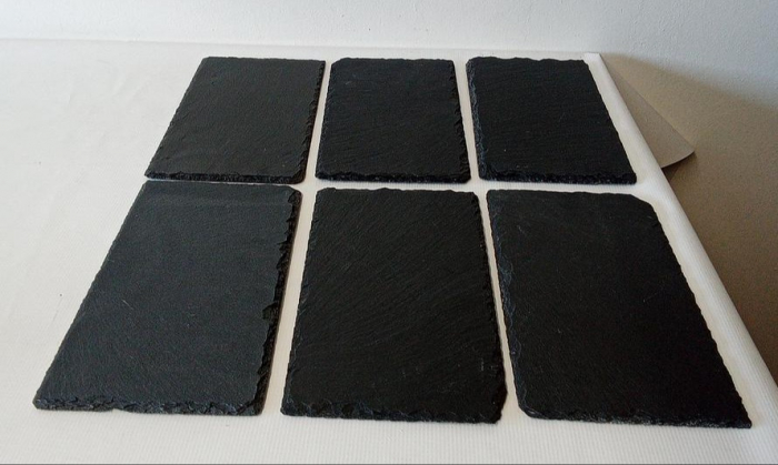 Set 6 platouri de servire din ardezie Relaxdays, 26 x 16 cm, dreptunghiulare, gri antracit [2]