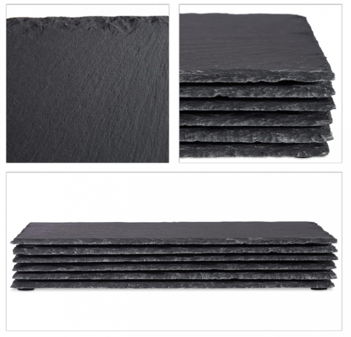 Set 6 platouri de servire din ardezie Relaxdays, 26 x 16 cm, dreptunghiulare, gri antracit [8]
