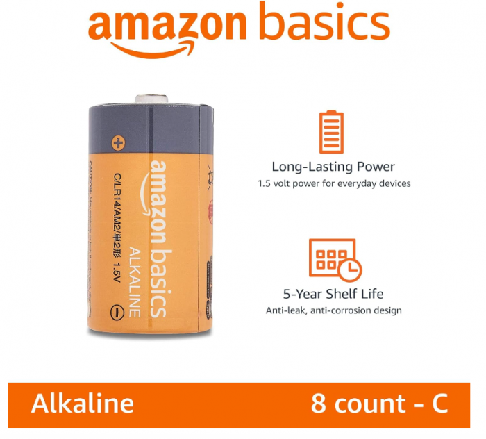 Set 8 baterii alcaline cu celule C Amazon Basics, 1.5V [2]