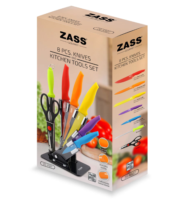 Set cutite 8 piese cu foarfeca, dispozitiv de ascutit si suport acrilic, Zass Gourmet ZG-KS 07, Multicolor [5]