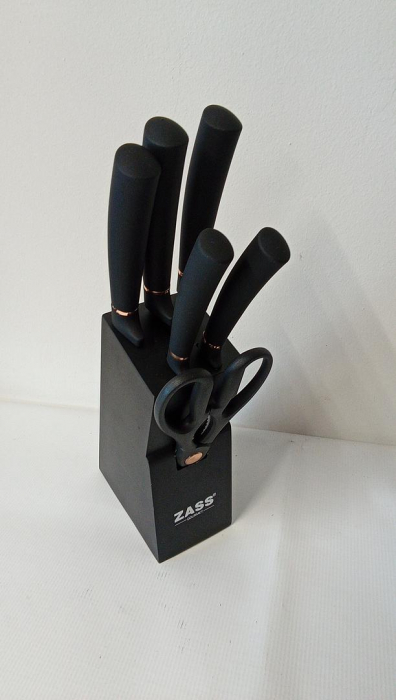 Set cutite de bucatarie 7 piese cu foarfeca si suport din lemn Zass Gourmet ZG-KS 03, Negru [2]