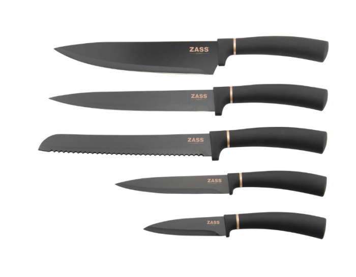 Set cutite de bucatarie 7 piese cu foarfeca si suport din lemn Zass Gourmet ZG-KS 03, Negru [5]