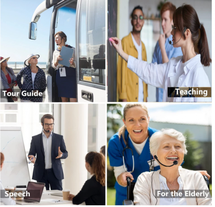 Set de 2 microfone cu căști HUACAM, braț flexibil cu fir pentru amplificator de voce [7]