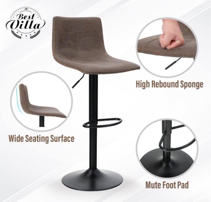 Set de 2 scaune de bar Best Villa, cu înălțime reglabilă, din piele artificială, până la 136 kg [10]