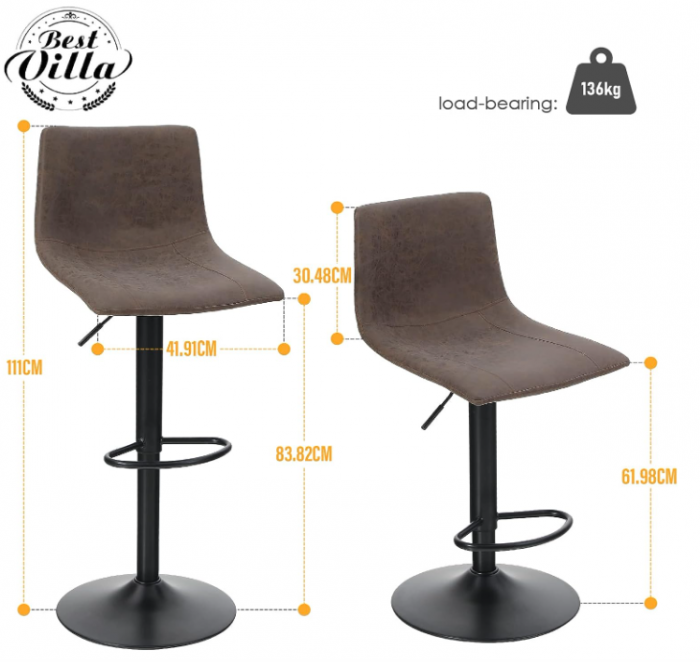 Set de 2 scaune de bar Best Villa, cu înălțime reglabilă, din piele artificială, până la 136 kg [7]