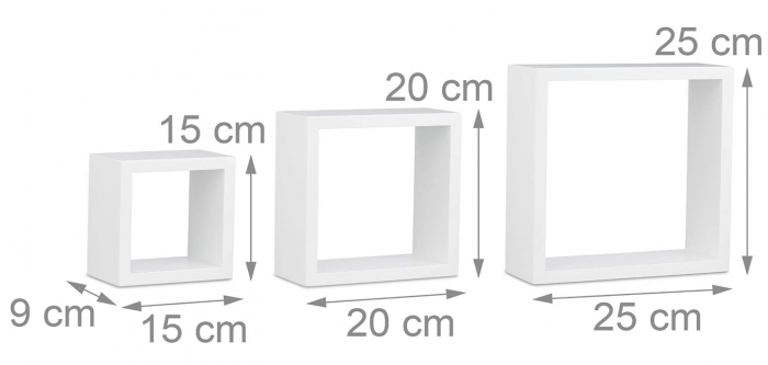 Set de 3 rafturi de perete Relaxdays Cube, Alb, 25 x 25 x 25 cm [5]