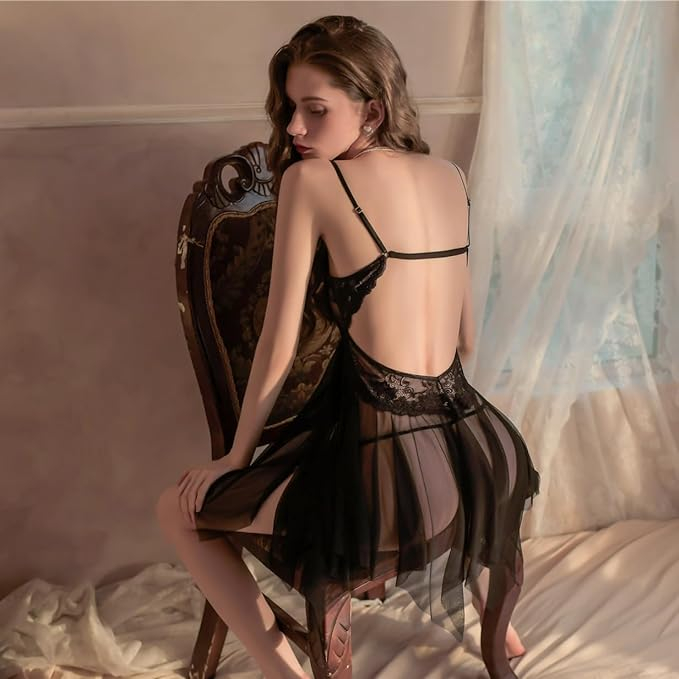 Set de lenjerie sexy, erotic de femei NEEMOSI Babydoll, negru [5]