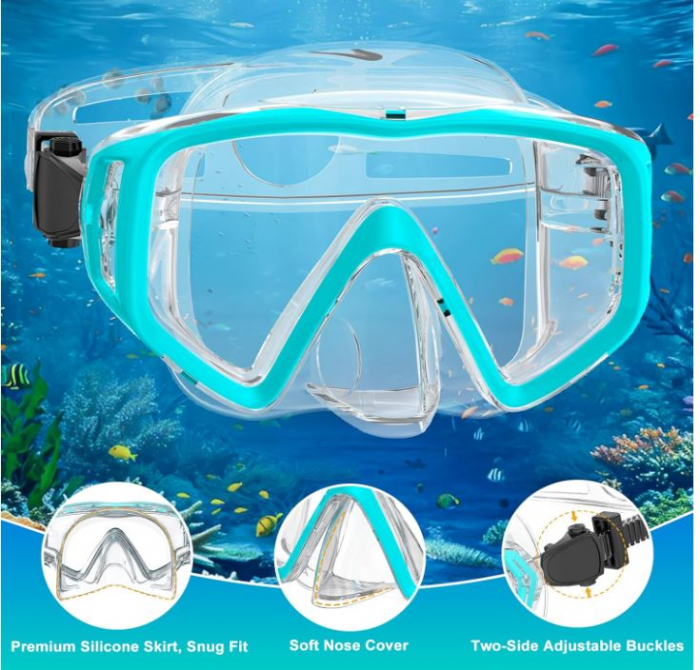 Set de scufundari pentru adulti JEMULICE, ochelari + tub snorkeling, albastru [6]