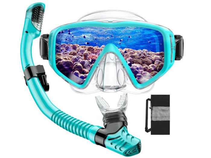 Set de scufundari pentru adulti JEMULICE, ochelari + tub snorkeling, albastru [1]