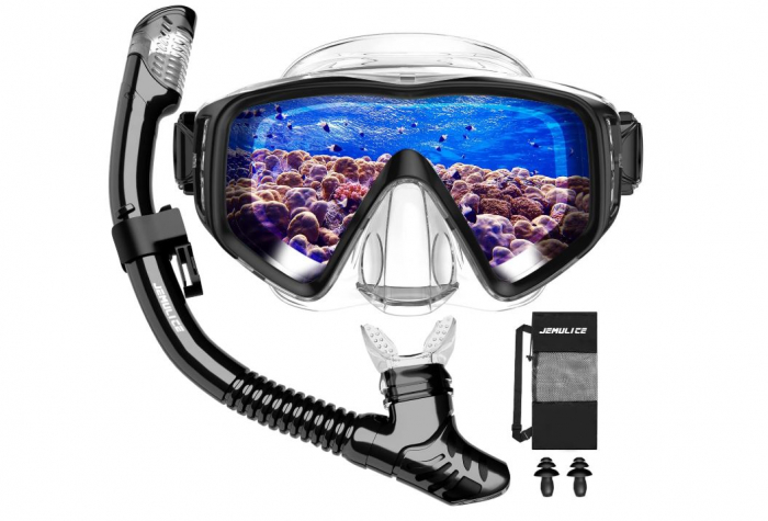 Set de scufundari pentru adulti JEMULICE, ochelari + tub snorkeling, negru [1]