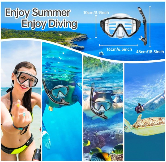 Set de scufundari pentru adulti JEMULICE, ochelari + tub snorkeling, negru [13]