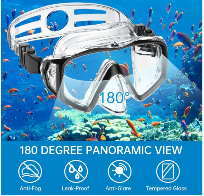 Set de scufundari pentru adulti JEMULICE, ochelari + tub snorkeling, negru [9]