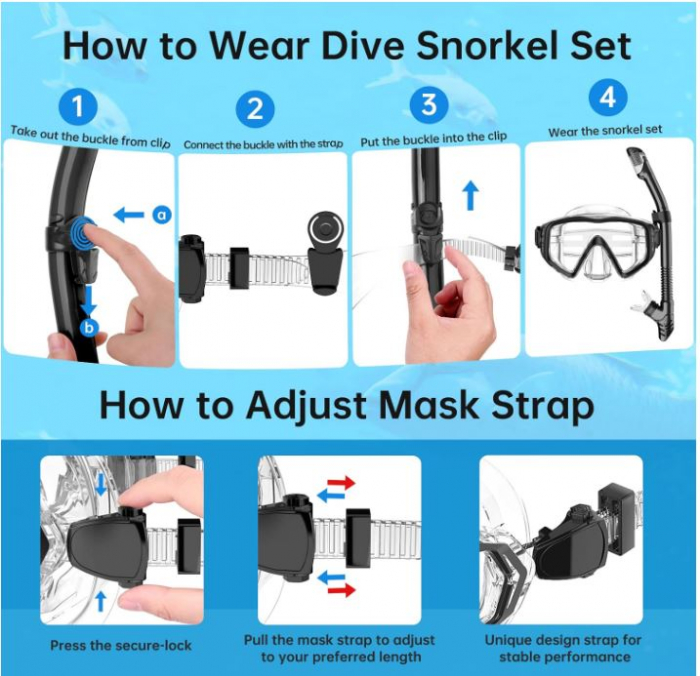 Set de scufundari pentru adulti JEMULICE, ochelari + tub snorkeling, negru [12]