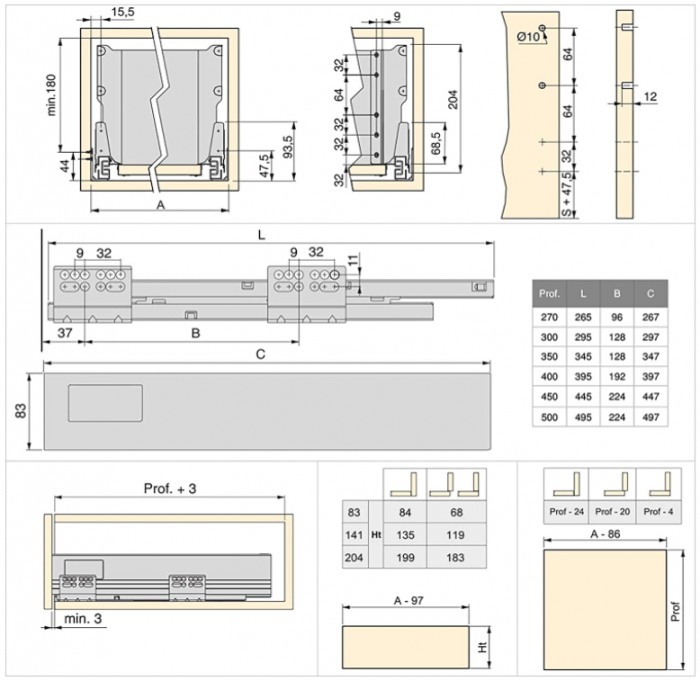 Set glisiere sertar de baie sau bucatarie Emuca cu inchidere soft [6]