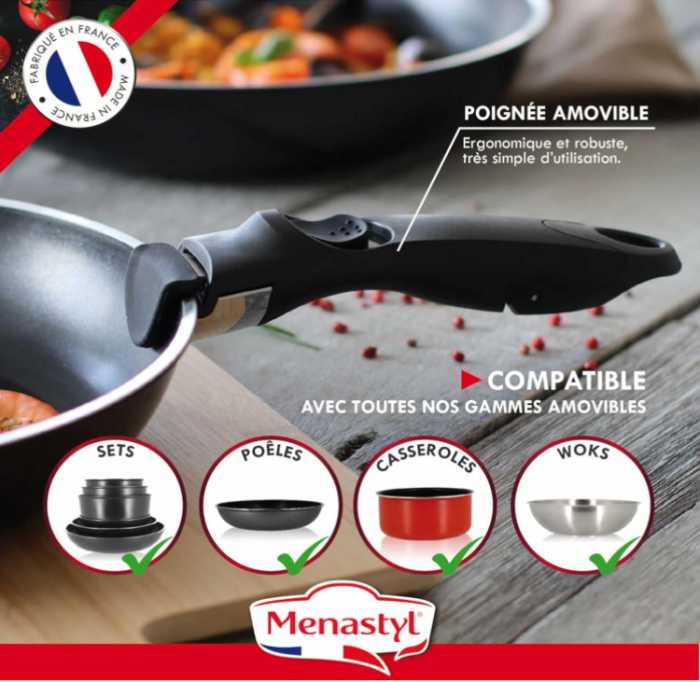 Set MENASTYL de 2 tigăi 24/28 cm + 3 cratițe 16/18/20 cm + 3 capace 20/24/28 cm + 1 mâner detașabil [5]