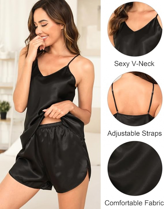 Set pijamale cu maneca scurta pentru femei Vlazom, 2 piese, negru, L [5]