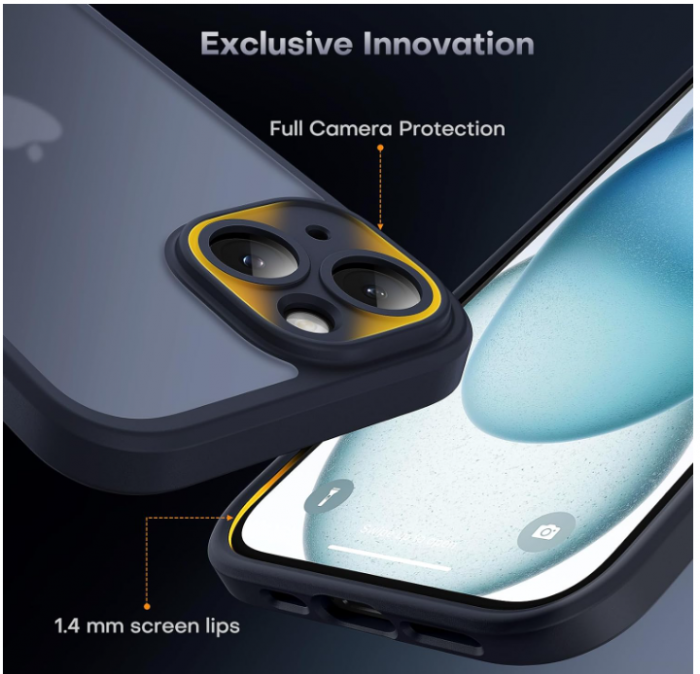 Set TOCOL 2 în 1 pentru iPhone 15, folie de protecție din sticla pentru ecran + Husă de protectie, negru mat [4]