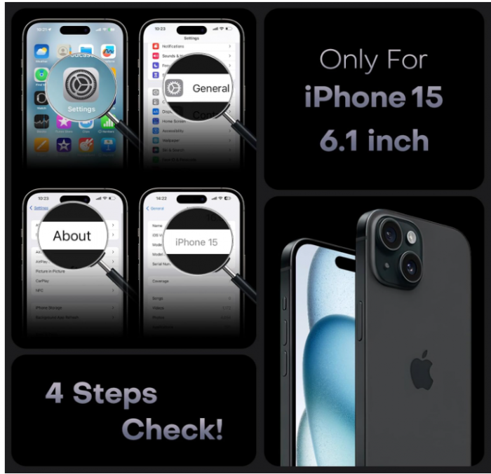 Set TOCOL 2 în 1 pentru iPhone 15, folie de protecție din sticla pentru ecran + Husă de protectie, negru mat [3]