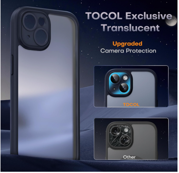 Set TOCOL 2 în 1 pentru iPhone 15, folie de protecție din sticla pentru ecran + Husă de protectie, negru mat [6]