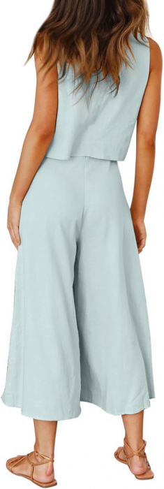 Set vestimentar damă FANCYINN din două piese, bluza si pantaloni, mărimea XL, albastru [5]