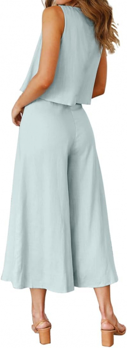 Set vestimentar damă FANCYINN din două piese, bluza si pantaloni, mărimea XL, albastru [3]