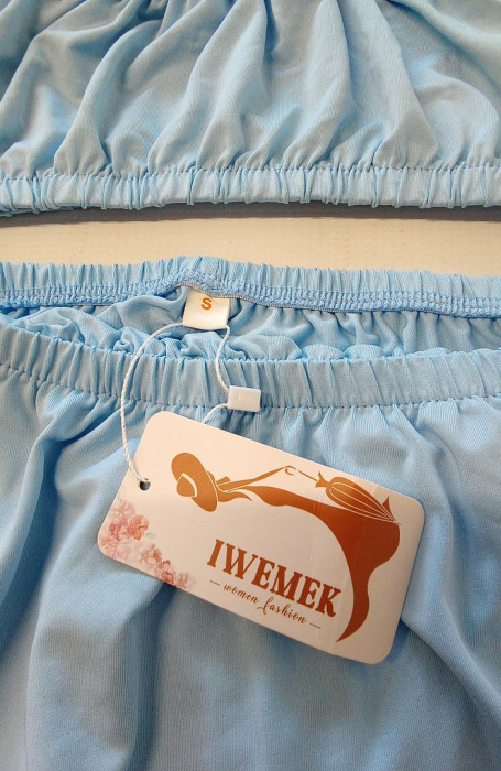 Set vestimentar damă IWEMEK din două piese, top bandeau și fustă lungă, mărimea S, albastru [3]