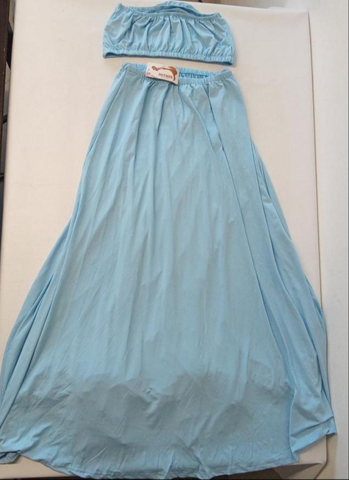 Set vestimentar damă IWEMEK din două piese, top bandeau și fustă lungă, mărimea S, albastru [2]