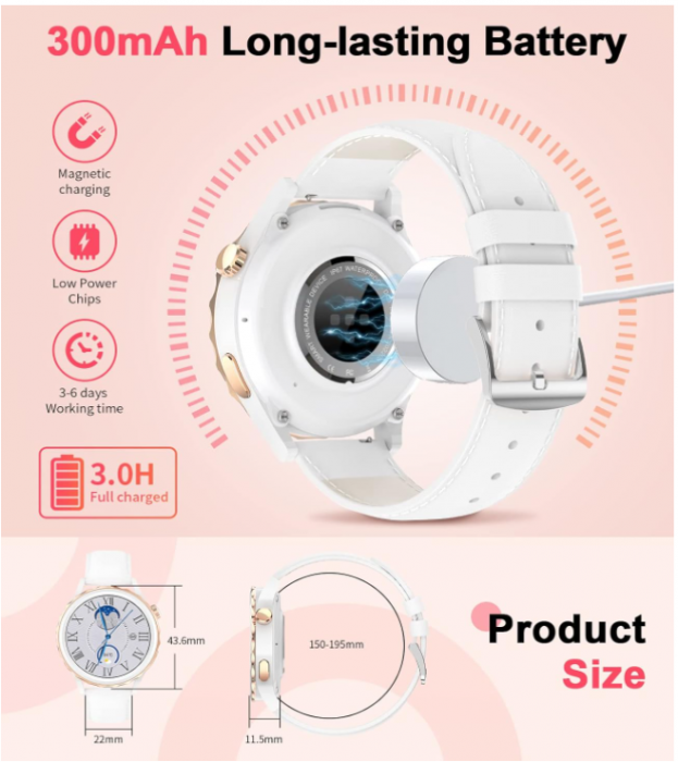 Smartwatch pentru femei SIEMORL, 1,32 inchi, Argintiu/Alb [5]