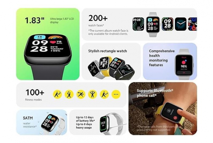 Smartwatch XIAOMI Redmi Watch 3 Active, Android/iOS, silicon, Gri [5]