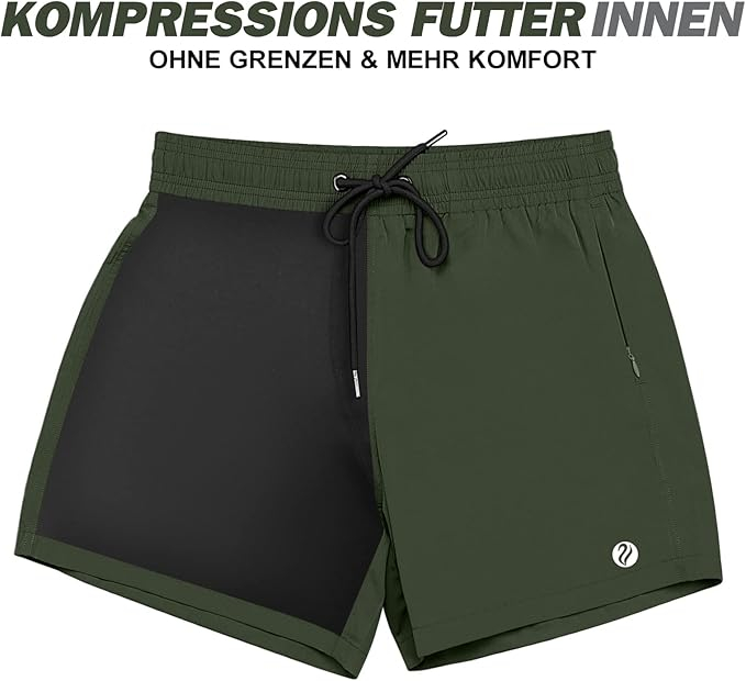 Șort de baie compresiv 2 în 1 pentru bărbați Ineepor, verde, M [2]