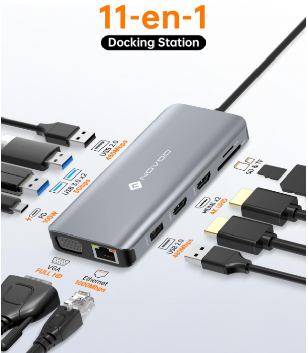 Statie de andocare NOVOO HUB Type-C 11 în 1 [2]