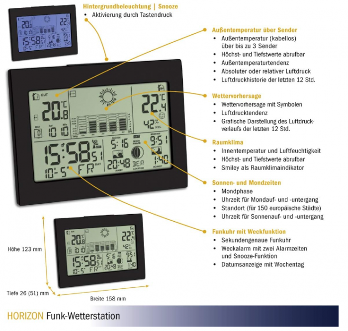 Stație meteo fără fir cu senzor exterior TFA Dostmann Horizon 35.1155.01 [9]