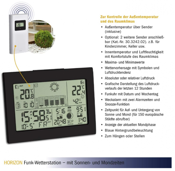 Stație meteo fără fir cu senzor exterior TFA Dostmann Horizon 35.1155.01 [10]