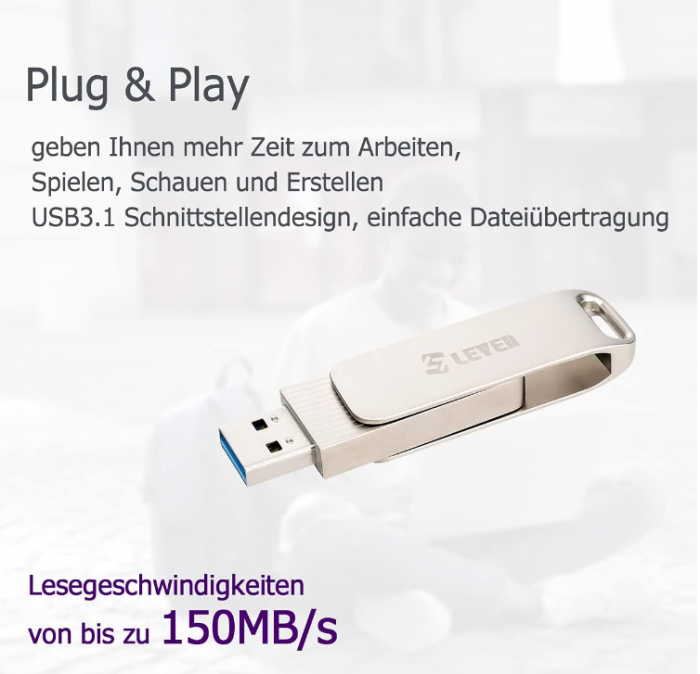 Stick Memorie USB LEVEN 128GB Carousel Line JUS301SL-128G USB 3.0 Argintiu [3]