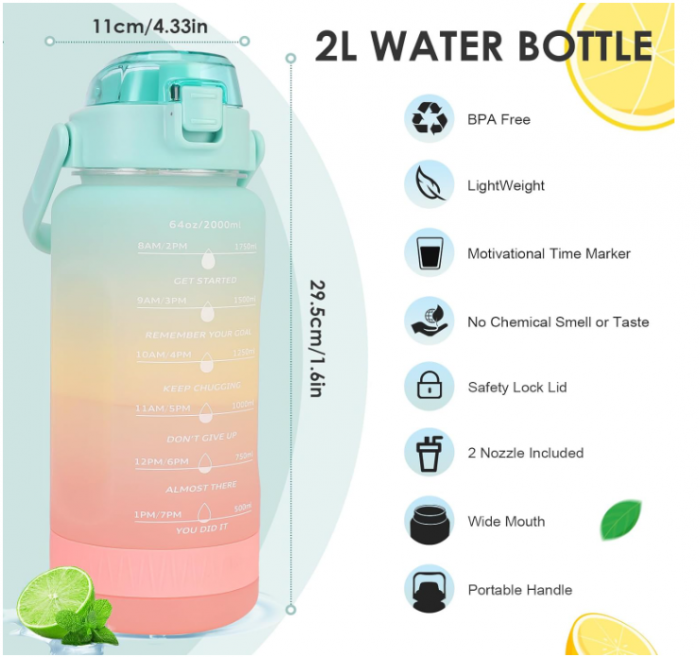 Sticlă de apă gradată LKEVREG, 2 L, fără BPA [4]