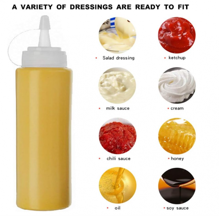 Sticle pentru sos KANOSON, 6 bucati, 250 ml, fără BPA, ketchup, sos iute, ulei de măsline [6]