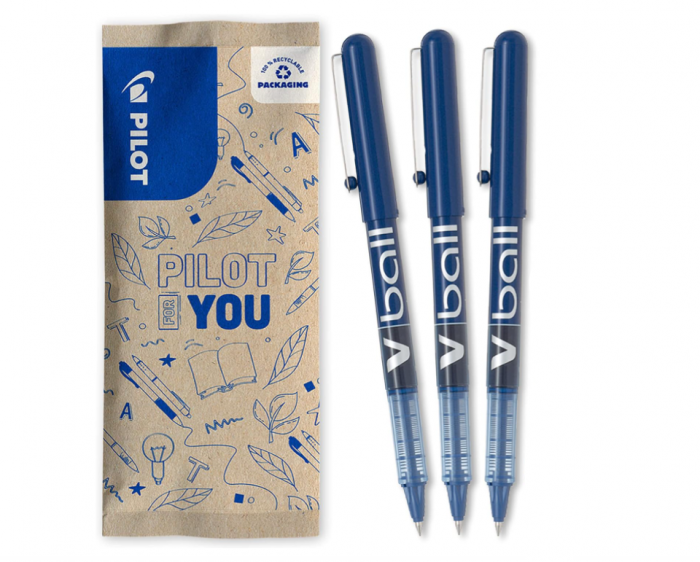 Stilou Roller Pilot V-Ball, 0.5 mm, Albastru, Pachet de 3 [1]